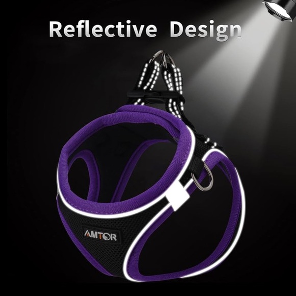 Black and Purple Dog Harness with Leash Set - Picture 5 of 10